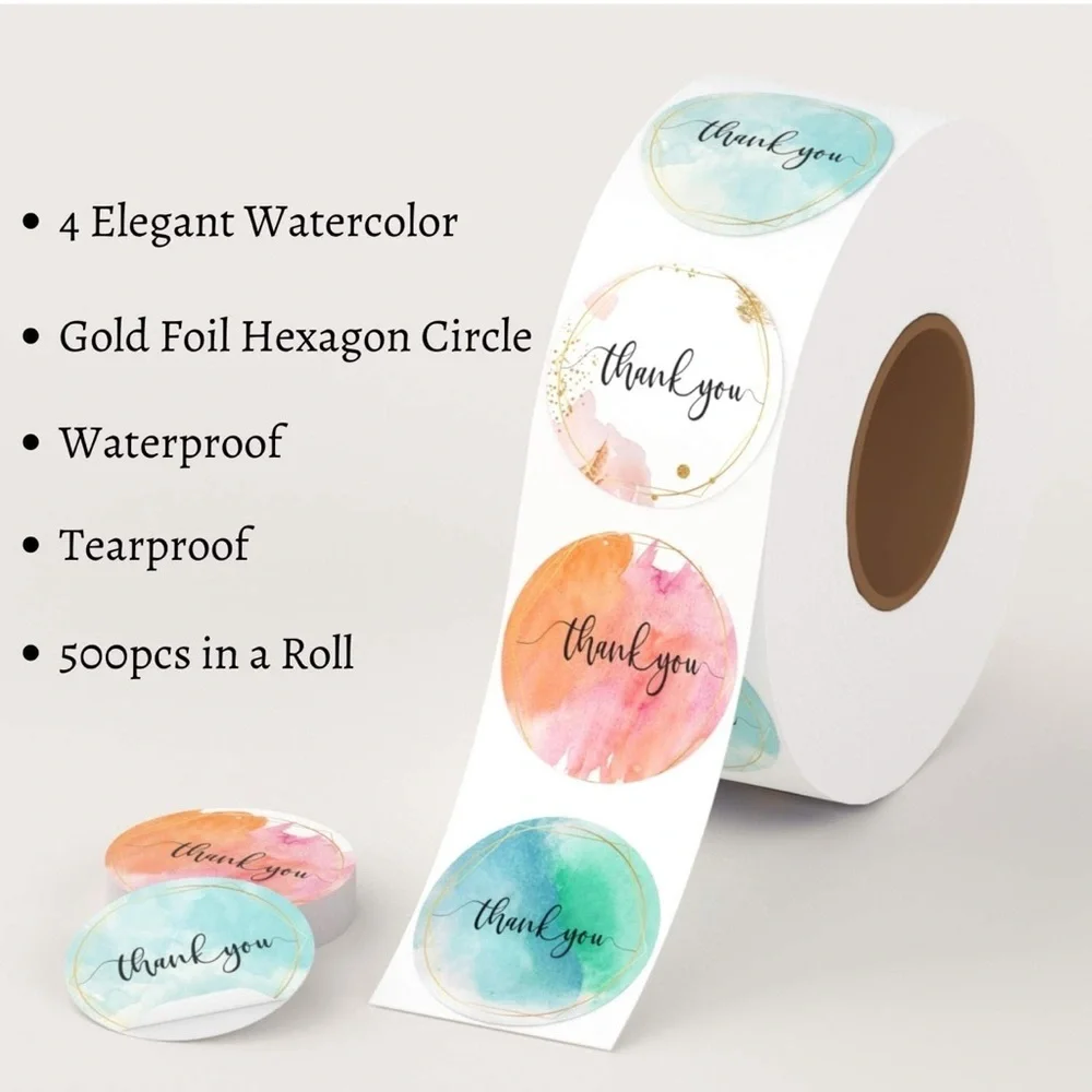 500 Assorted Round Watercolor 1” Thank You Stickers NEW - Picture 9 of 14